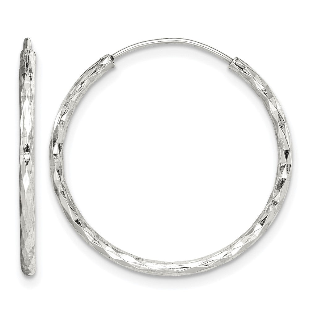 Sterling Silver Diamond Cut 1.5x24mm Endless Hoop Earrings