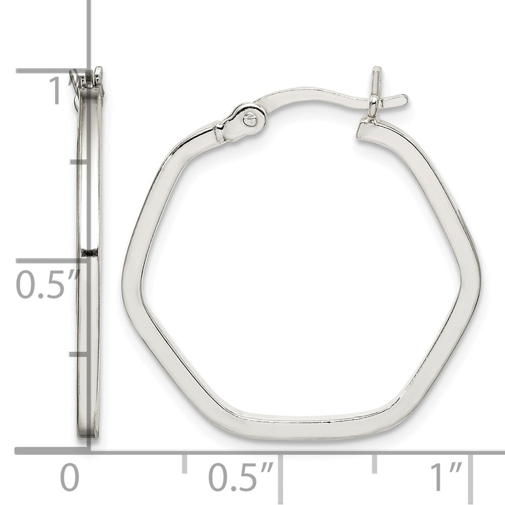 Sterling Silver Polished Square Tube Hexagon Hoop Earrings