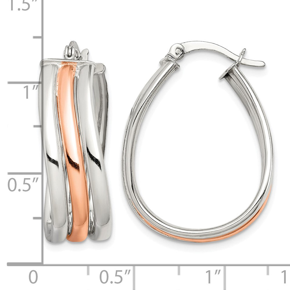 Sterling Silver Rose Gold-plated Polished Wavy Hoop Earrings
