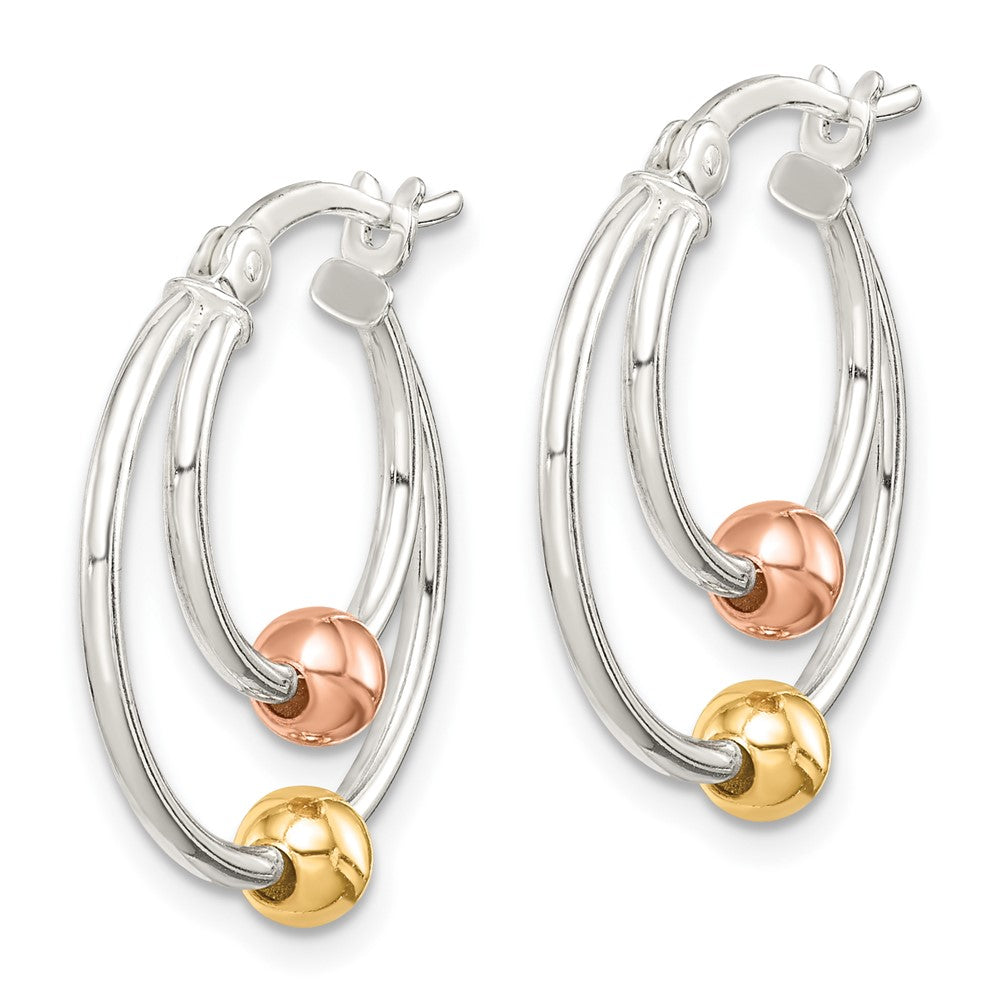 Sterling Silver Rose and Yellow Gold-plated Bead Hoop Earrings