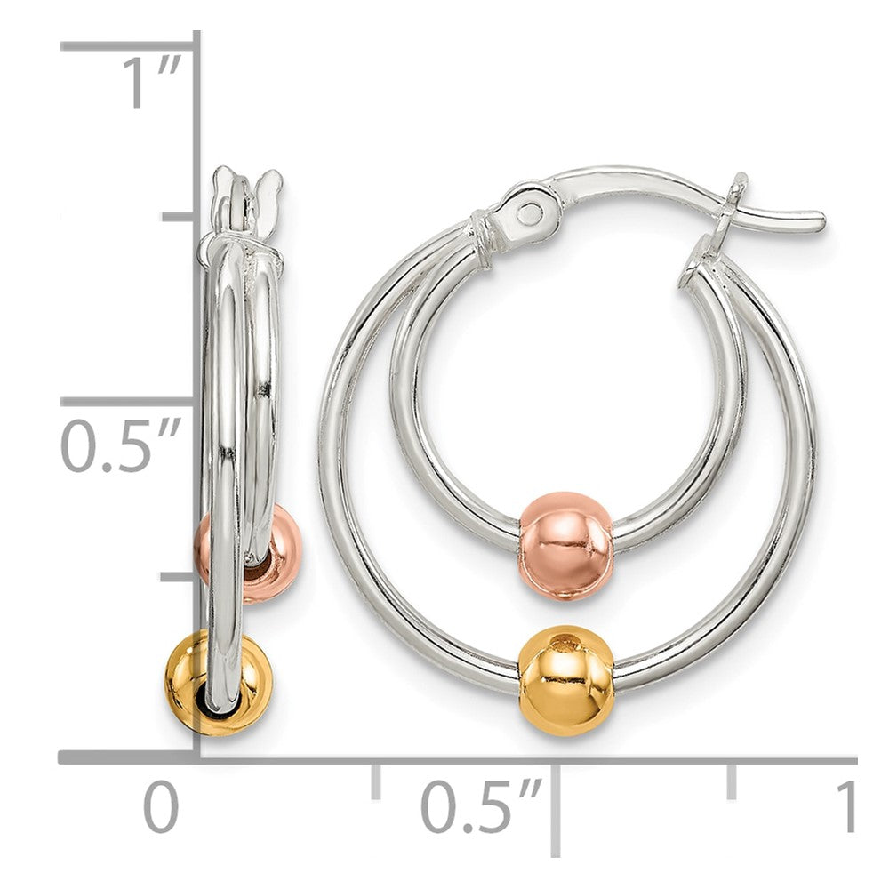 Sterling Silver Rose and Gold-tone Bead Hoop Earrings