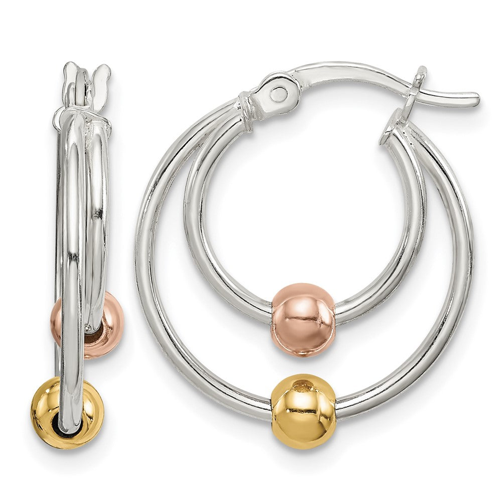 Sterling Silver Rose and Yellow Gold-plated Bead Hoop Earrings