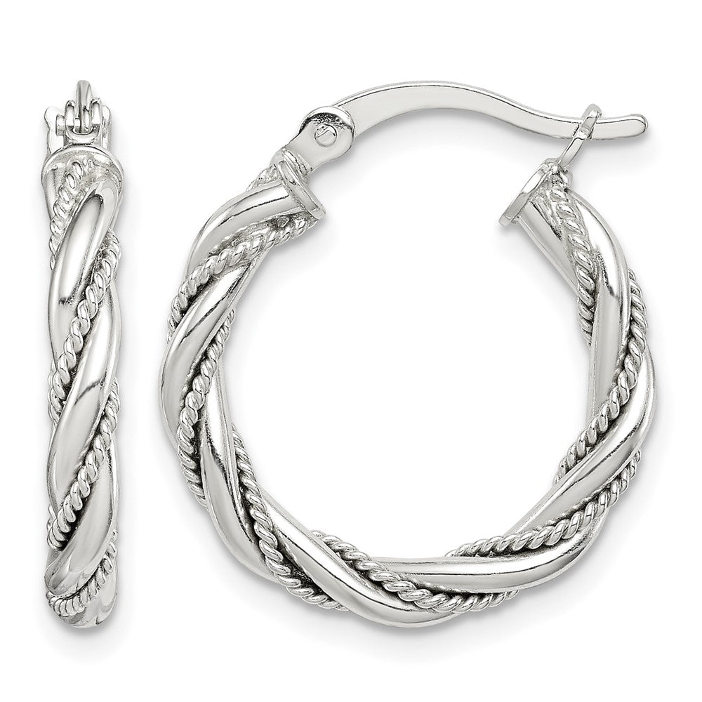 Sterling Silver Twisted Textured 3x20mm Hoop Earrings
