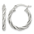 Sterling Silver Twisted Textured 3x20mm Hoop Earrings