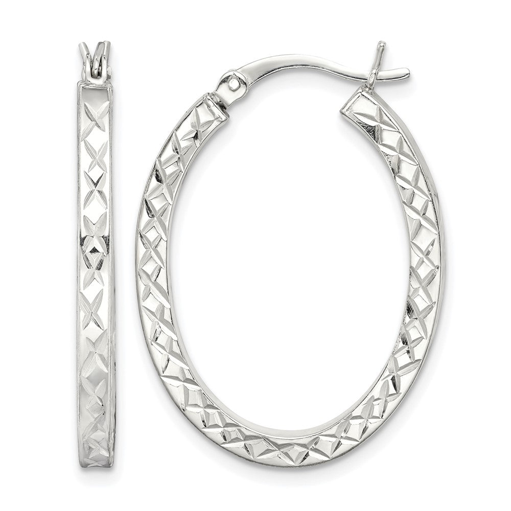 Sterling Silver Diamond-cut 2.5mm Oval Hoop Earrings
