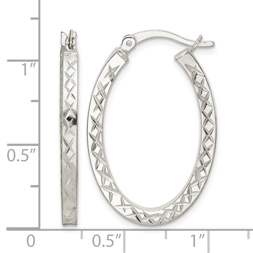 Sterling Silver Diamond-cut 2.5mm Oval Hoop Earrings