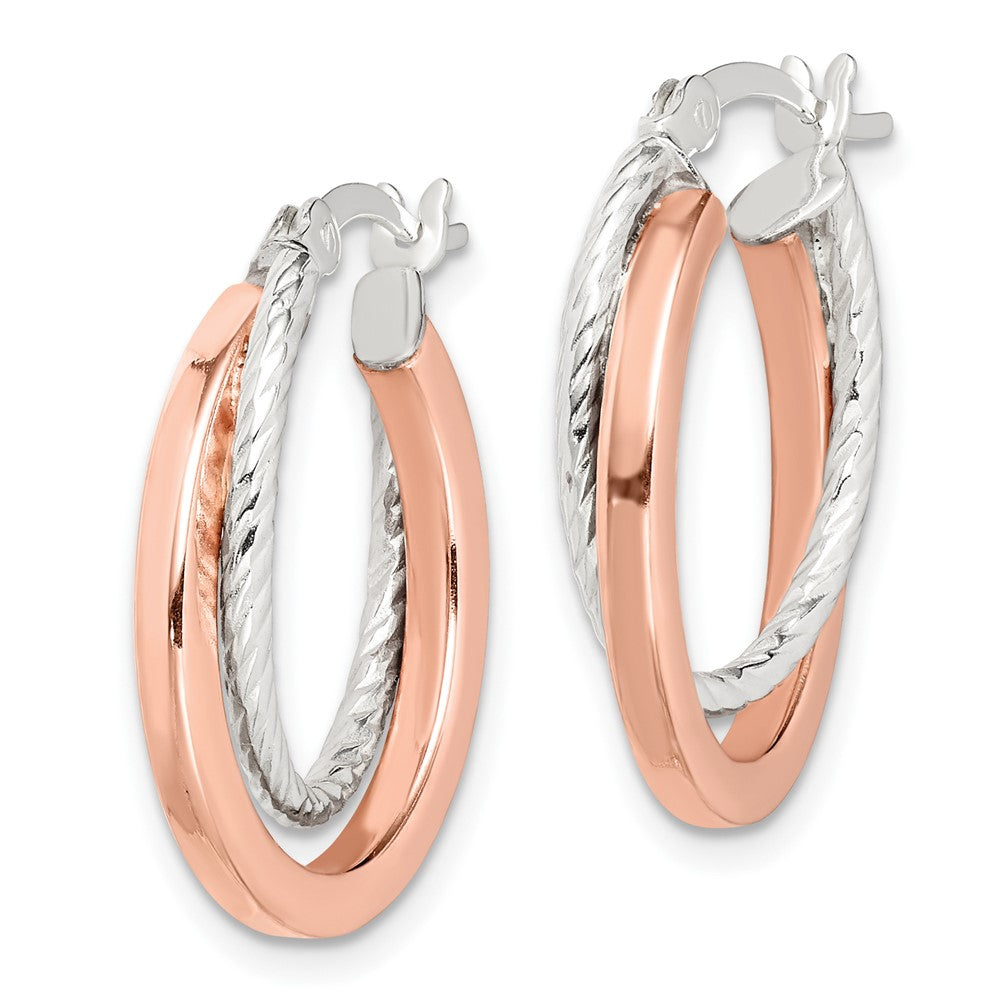 Sterling Silver and Rose Gold-plated Double Hoop Earrings