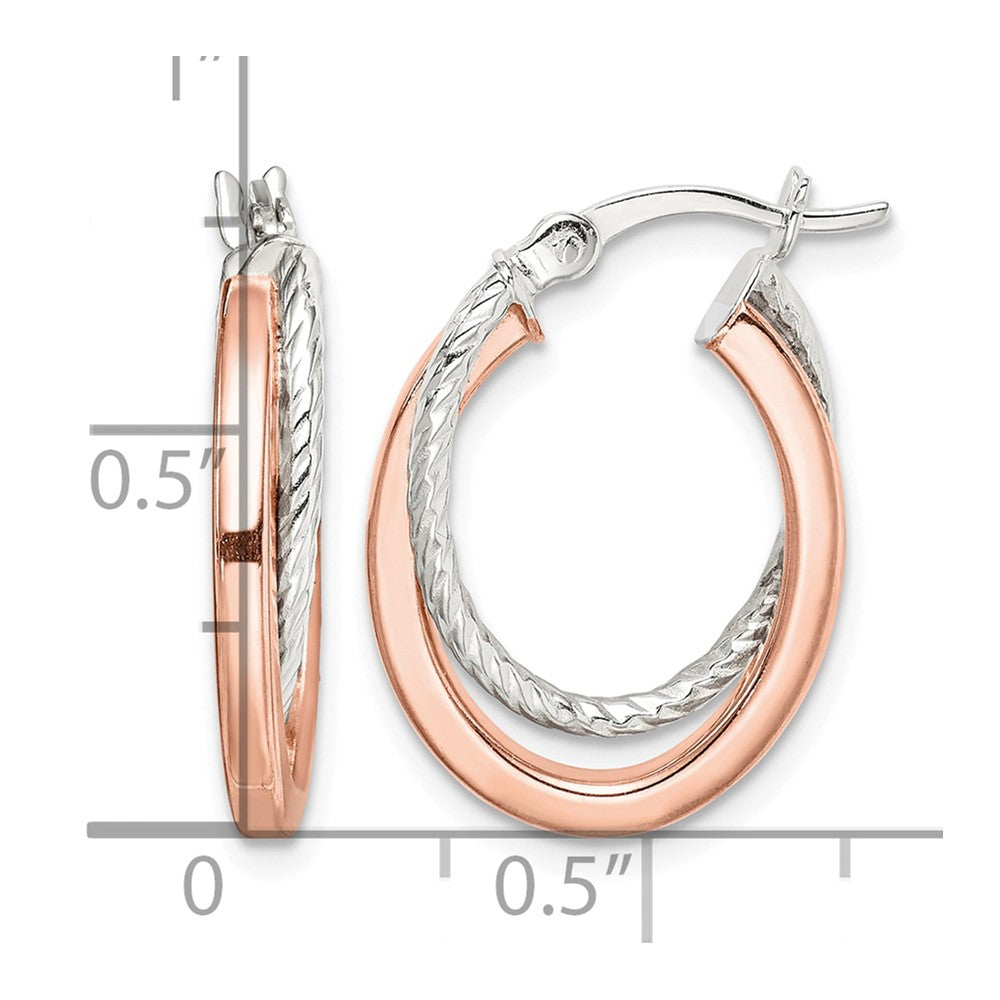 Sterling Silver and Rose Gold-plated Double Hoop Earrings