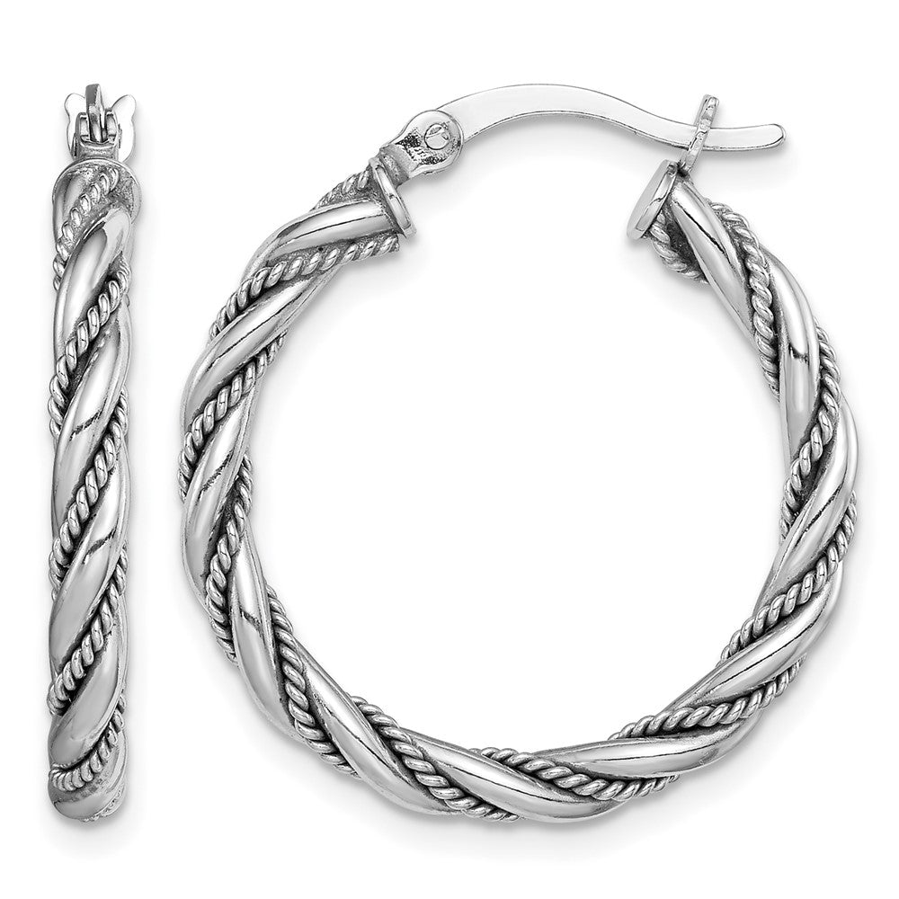Sterling Silver Rhodium-plated 2.5x25mm Twisted Hoop Earrings