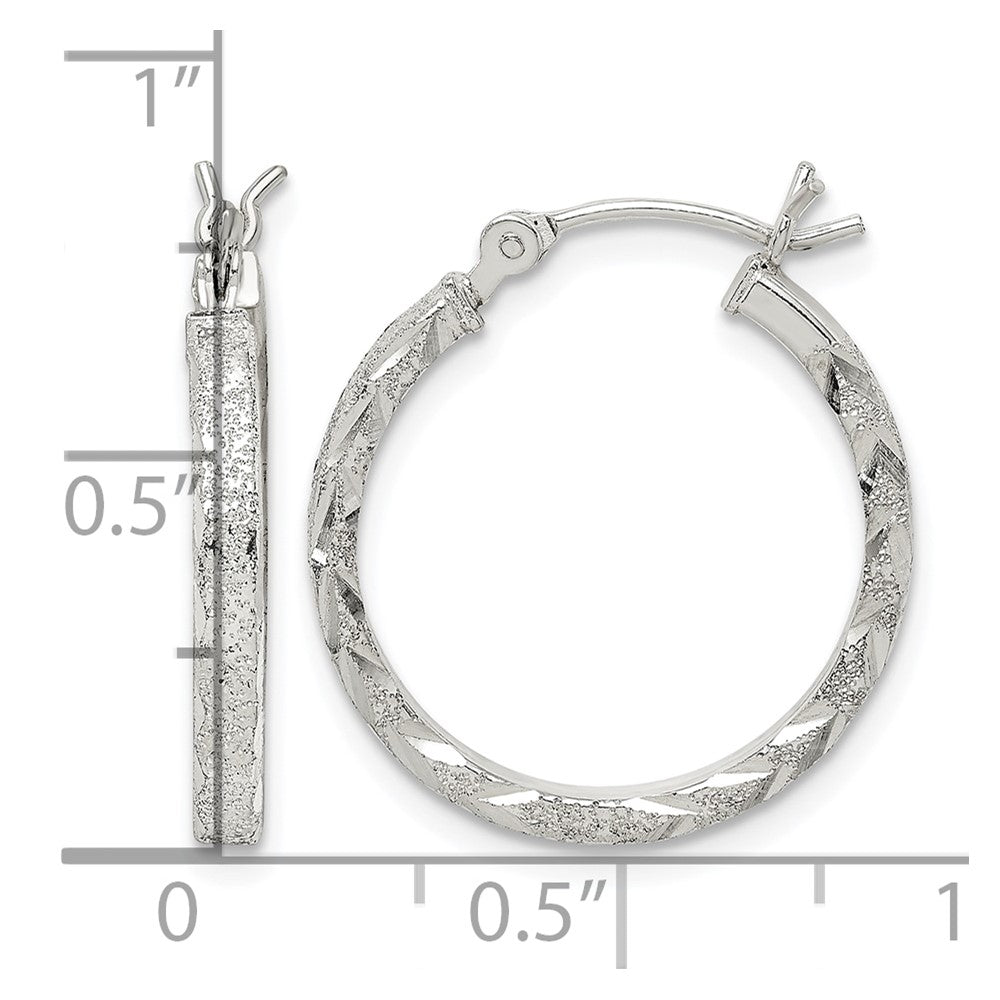 Sterling Silver Textured & Diamond-cut 2.25mm Round Hoop Earrings