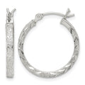 Sterling Silver Textured & Diamond-cut 2.25mm Round Hoop Earrings