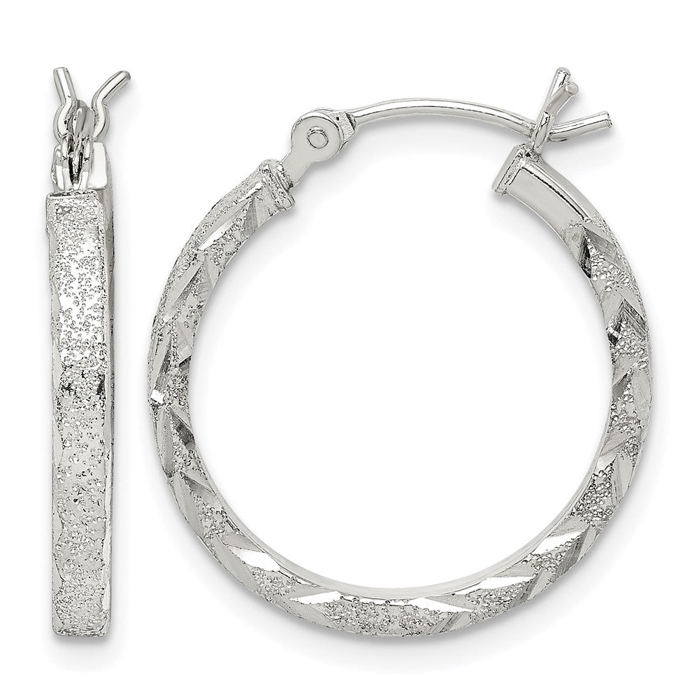 Sterling Silver Textured & Diamond-cut 2.25mm Round Hoop Earrings