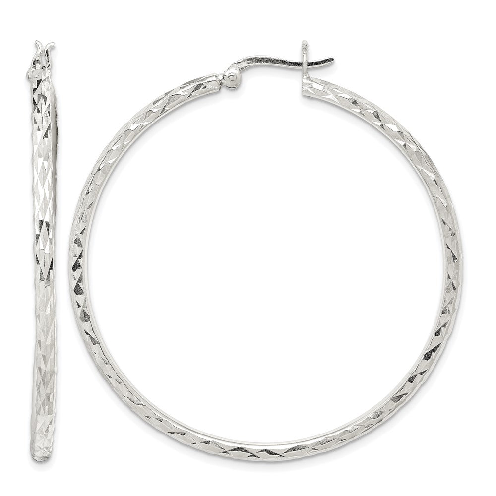 Sterling Silver Polished & Diamond-cut 2.5mm Round Hoop Earrings