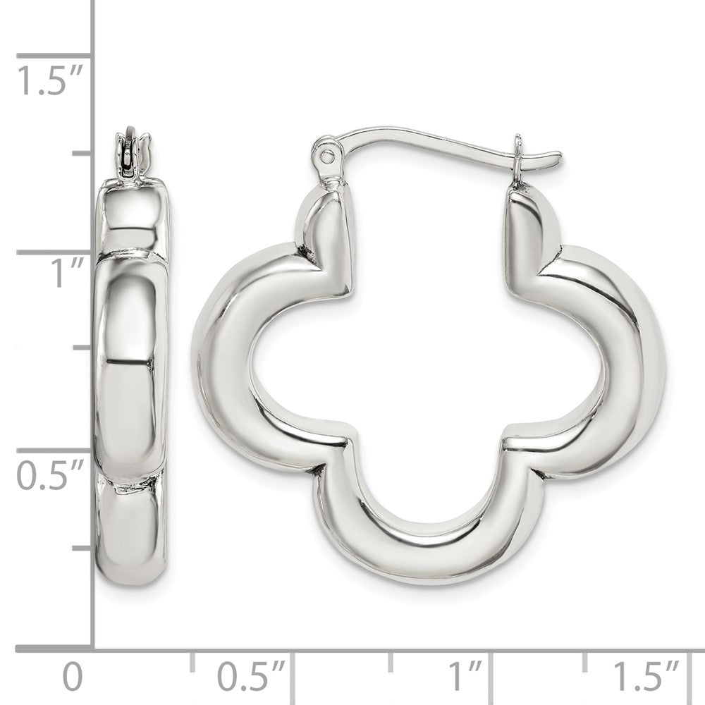 Sterling Silver Polished Clover Hoop Earrings