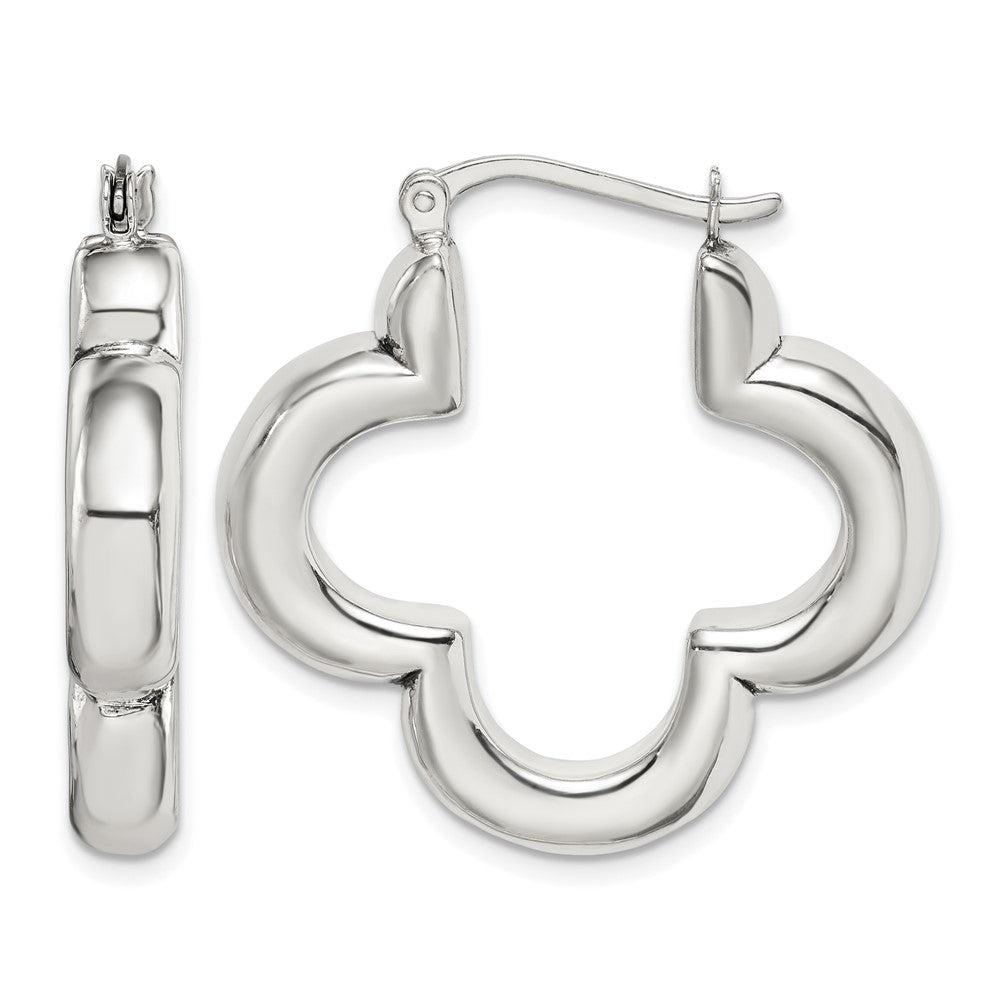 Sterling Silver Polished Clover Hoop Earrings