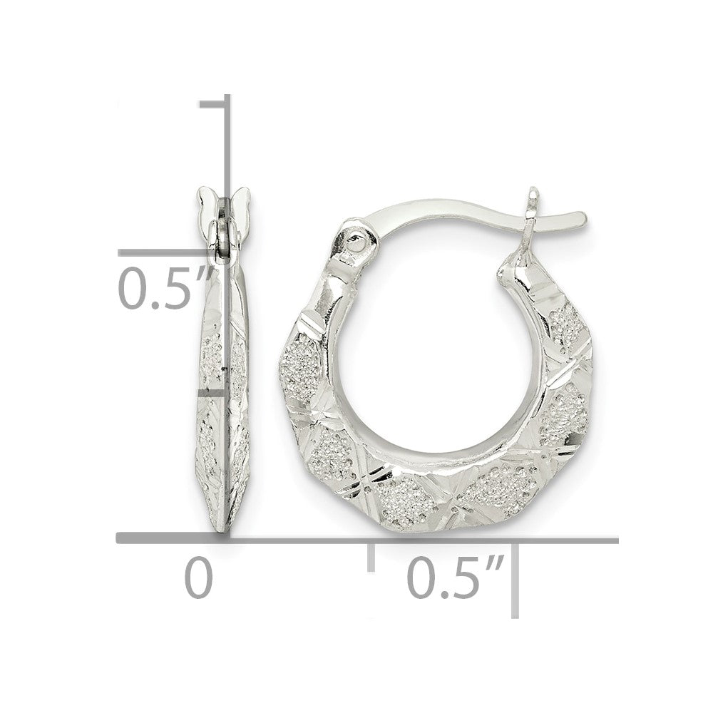 Sterling Silver Diamond Cut & Textured Hoop Earrings