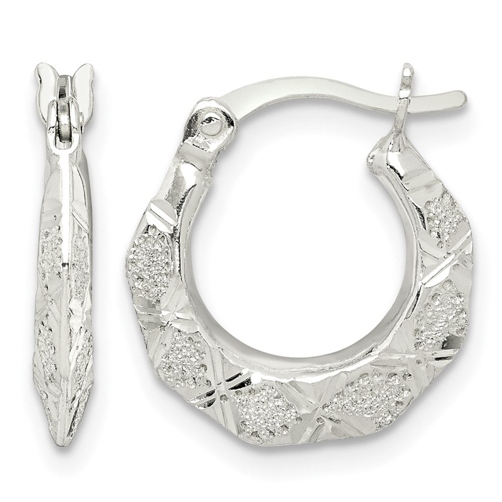 Sterling Silver Diamond Cut & Textured Hoop Earrings