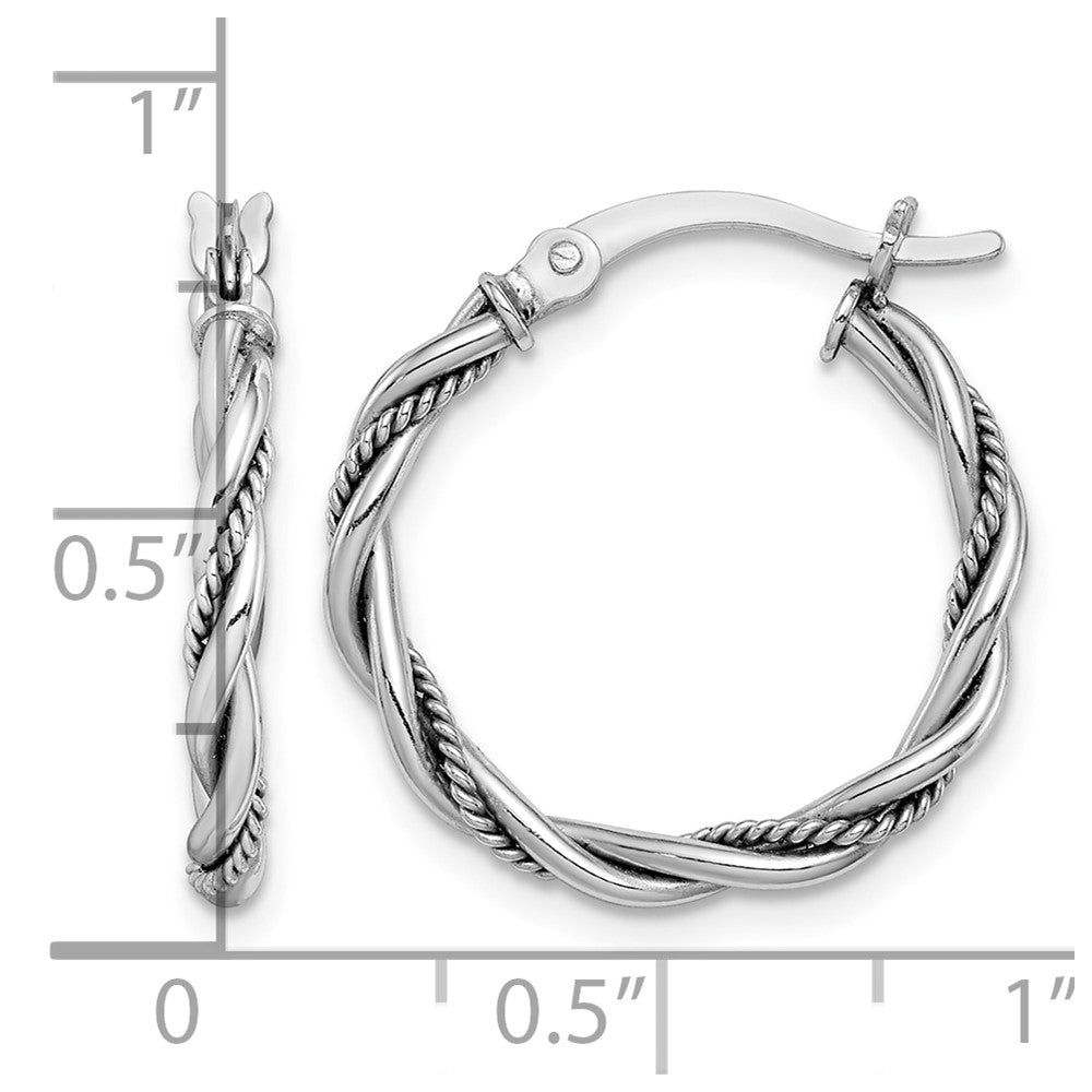 Sterling Silver Rhodium-plated Antiqued 2x20mm Twisted Hoop Earrings
