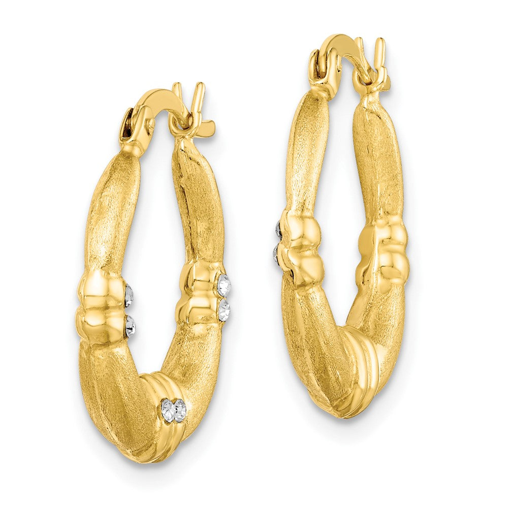 Sterling Silver Flash Gold-plated and CZ Textured Hoop Earrings