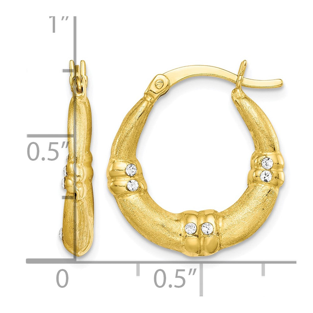 Sterling Silver Flash Gold-plated and CZ Textured Hoop Earrings