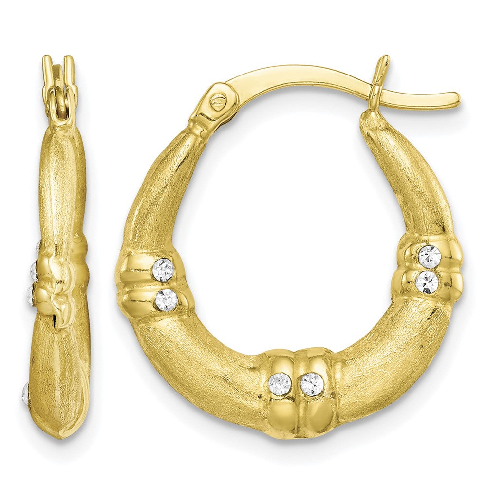 Sterling Silver Flash Gold-plated and CZ Textured Hoop Earrings