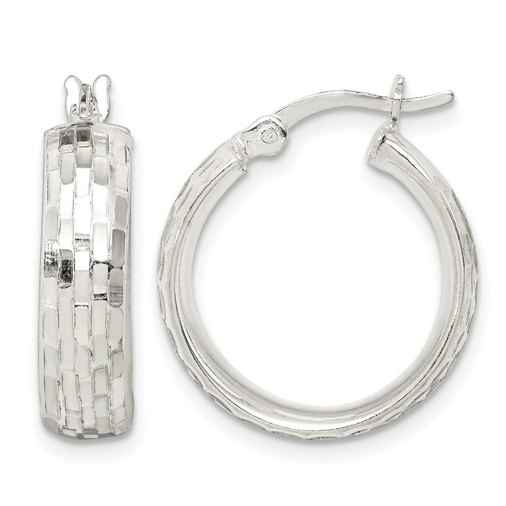 Sterling Silver Polished & Textured 5mm Round Hoop Earrings