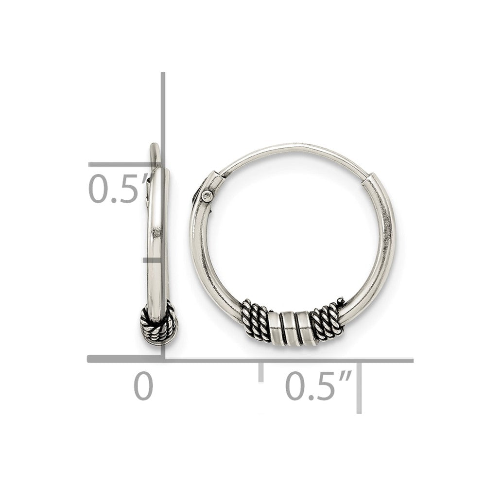 Sterling Silver Antiqued Beaded Endless Hoop Earrings