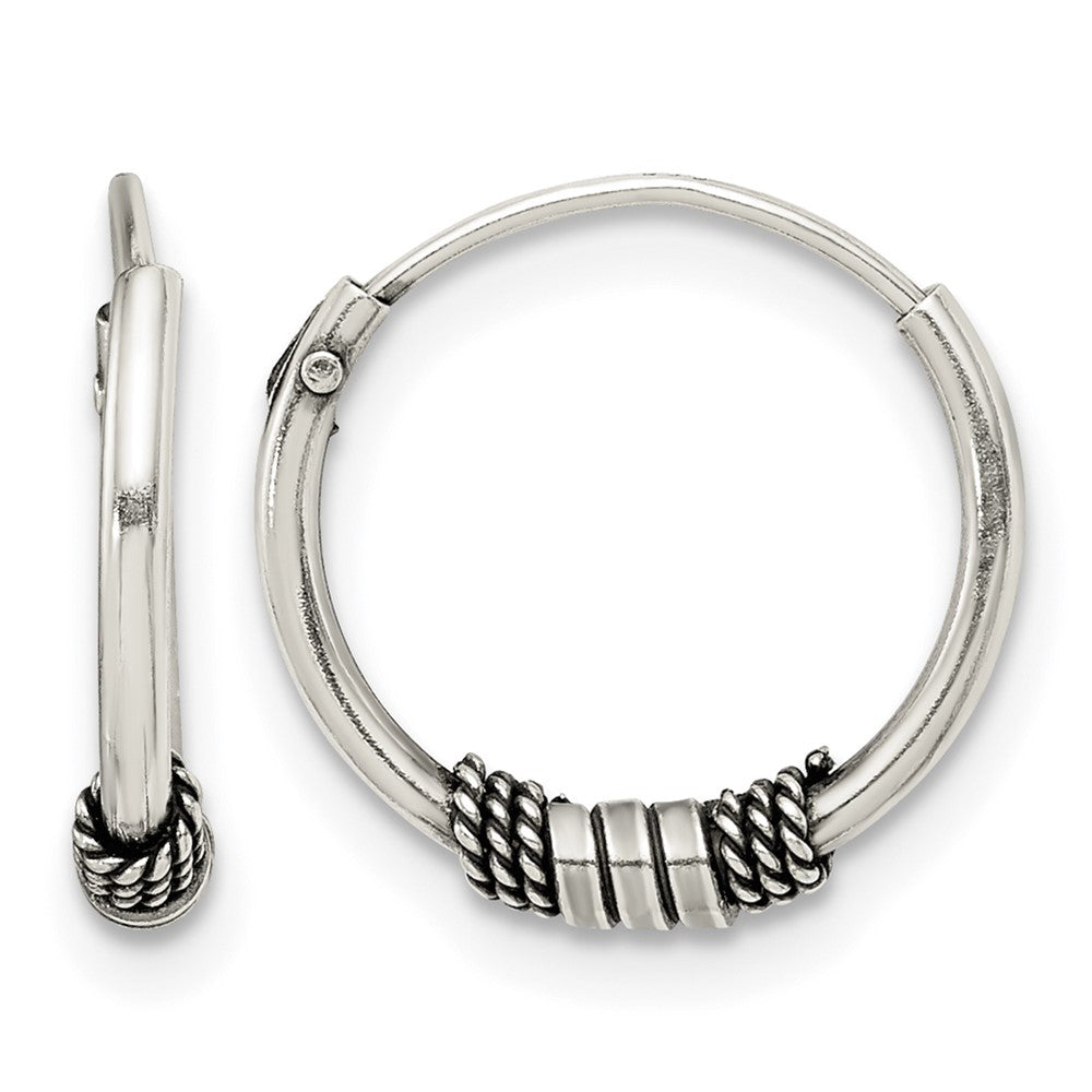 Sterling Silver Antiqued Beaded Endless Hoop Earrings