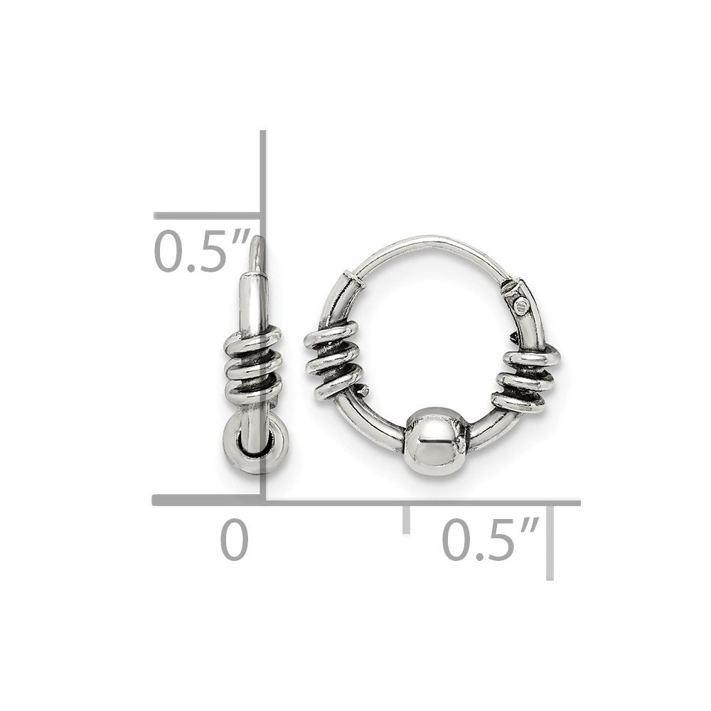 Sterling Silver Antiqued Beaded Endless Hoop Earrings