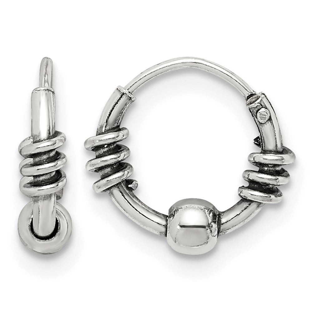 Sterling Silver Antiqued Beaded Endless Hoop Earrings