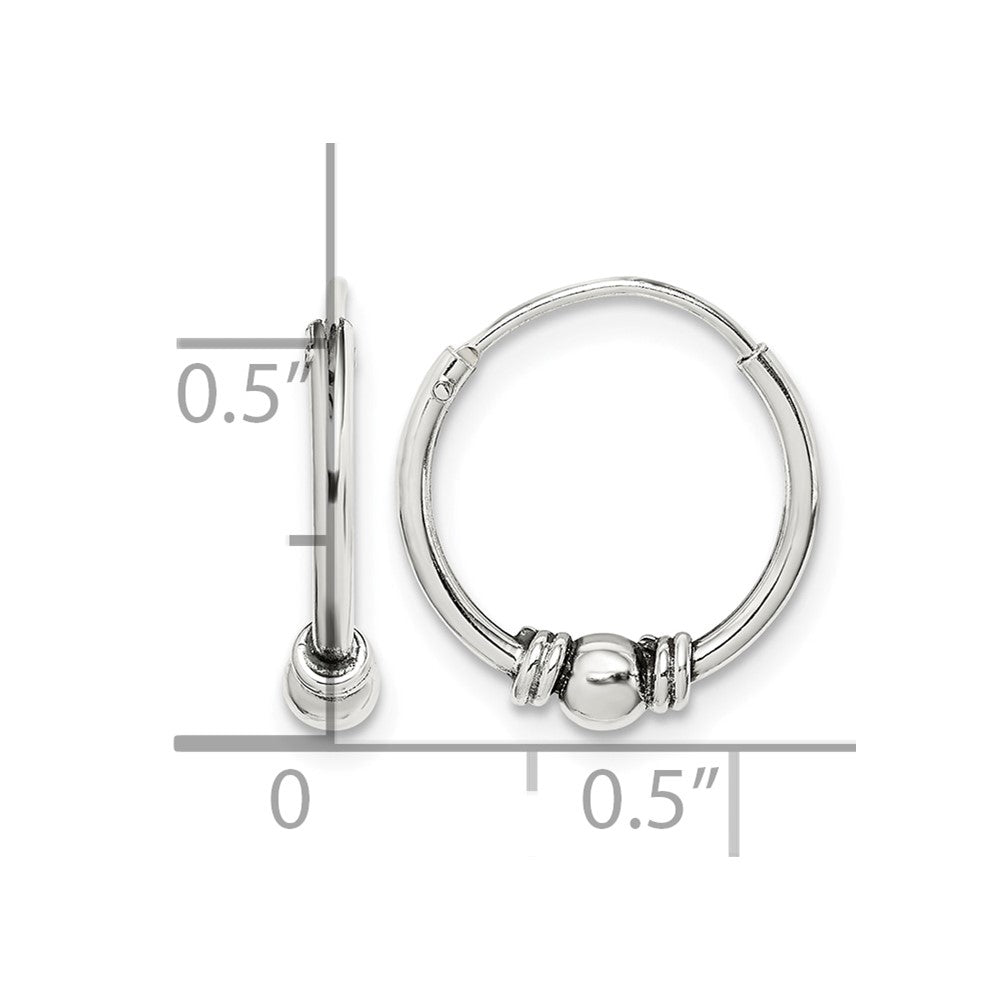 Sterling Silver Antiqued Beaded Endless Hoop Earrings