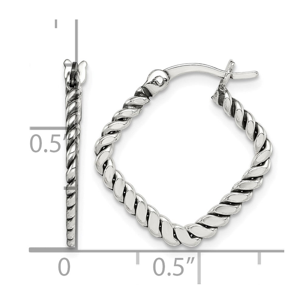 Sterling Silver Antiqued Textured Square Hoop Earrings