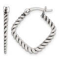 Sterling Silver Antiqued Textured Square Hoop Earrings
