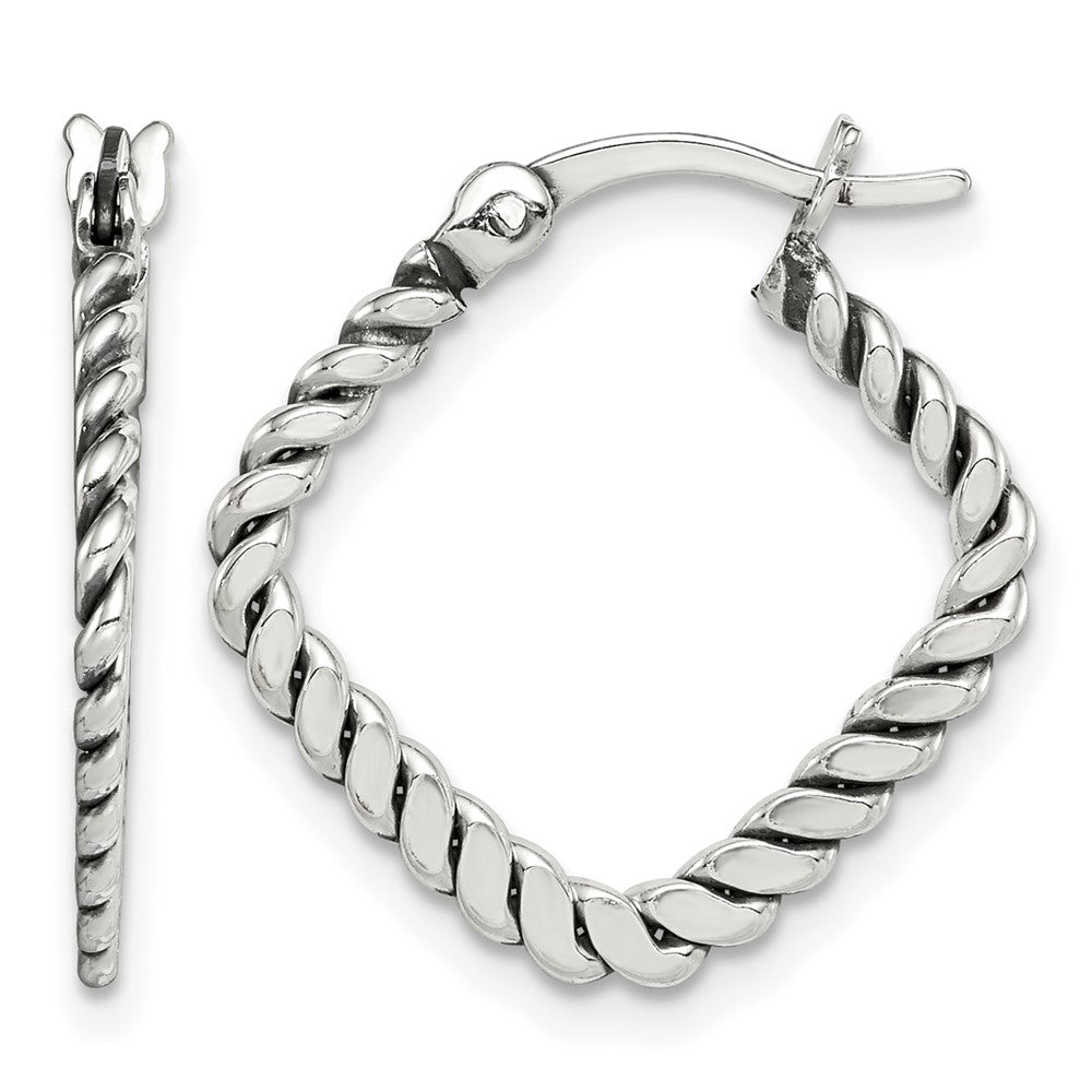 Sterling Silver Antiqued Textured Square Hoop Earrings