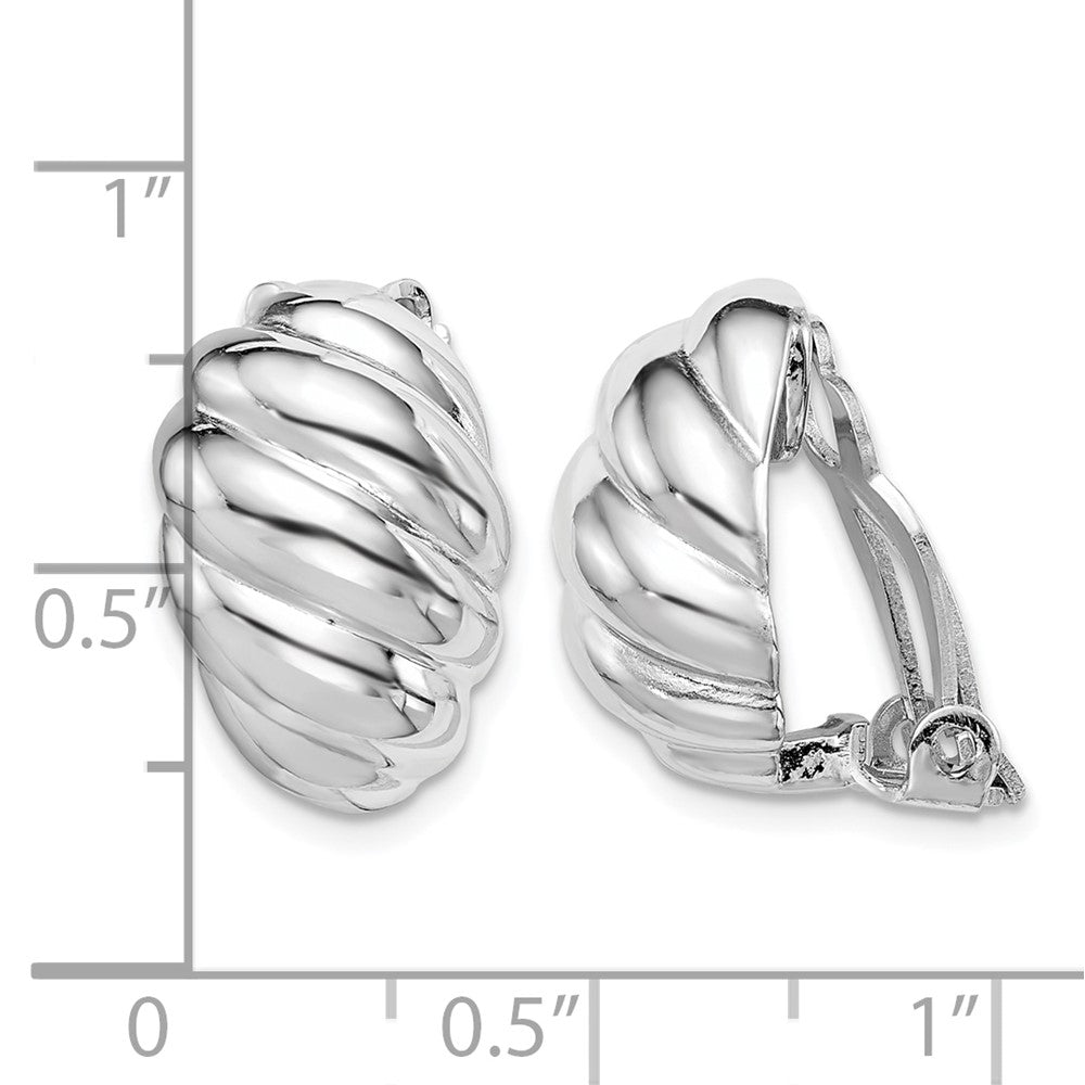 Sterling Silver RH-plated Polished Non-Pierced Scalloped Oval Earrings