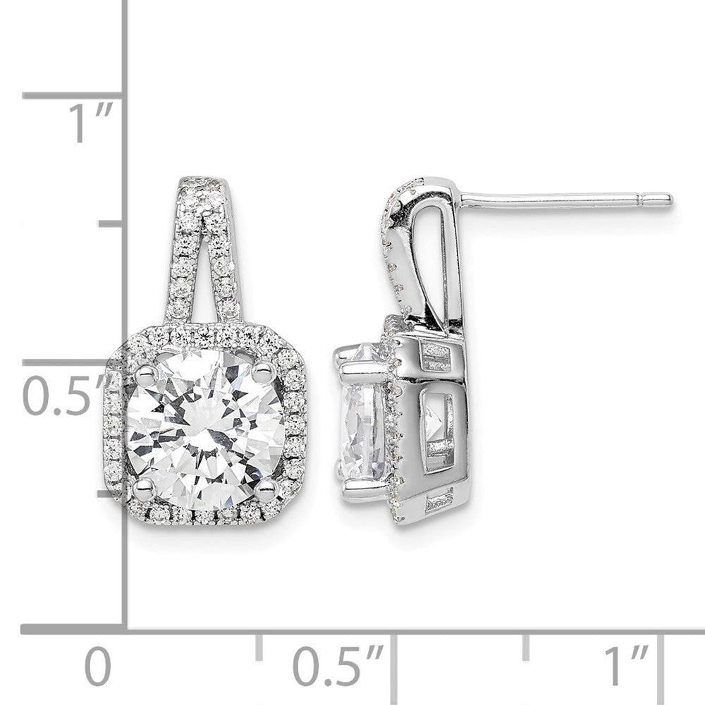 Sterling Silver Rhodium-plated CZ Halo Post Earrings
