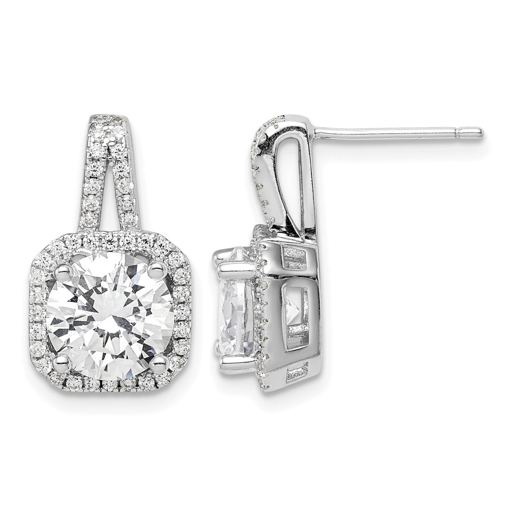 Sterling Silver Rhodium-plated CZ Halo Post Earrings