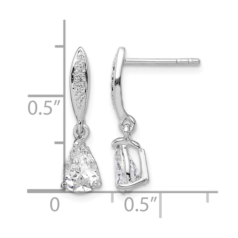 Sterling Silver Rhodium-plated Polished Pear CZ Post Dangle Earrings