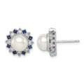 Sterling Silver RH-plated FWC Pearl/Syn. Blue Spinel/CZ Earrings