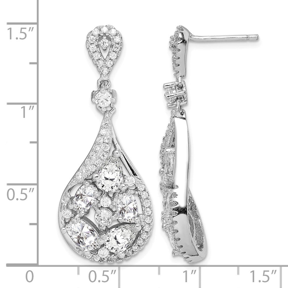 Sterling Silver RH-plated Polished Fancy CZ Teardrop Post Dangle Earrings