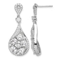 Sterling Silver RH-plated Polished Fancy CZ Teardrop Post Dangle Earrings