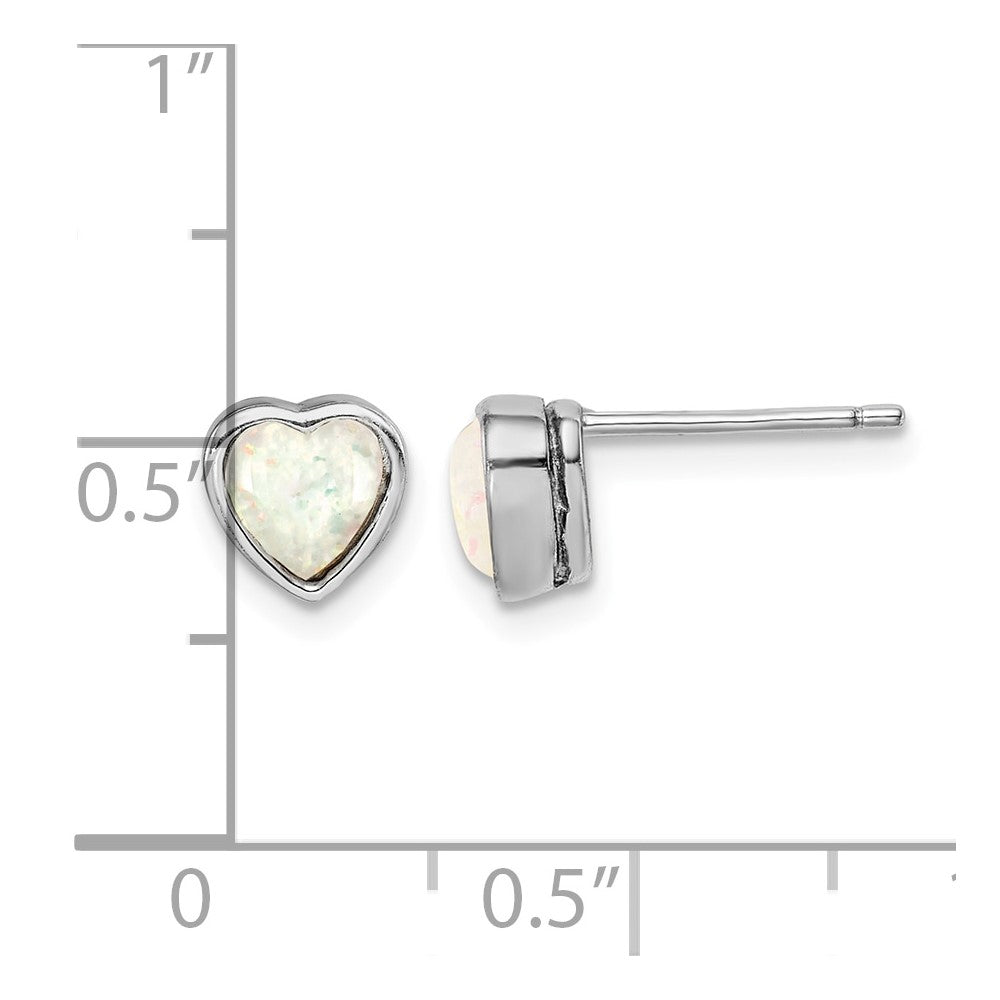 Sterling Silver Rhodium Plated Lab Created Opal Post Earrings
