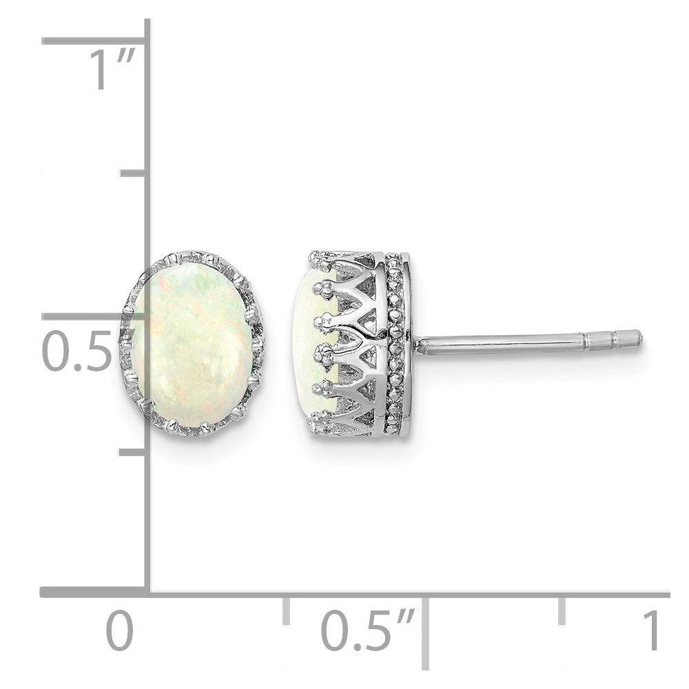 Sterling Silver Rhodium-plated 6mm Oval Created Opal Post Earrings