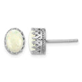Sterling Silver Rhodium-plated 6mm Oval Created Opal Post Earrings
