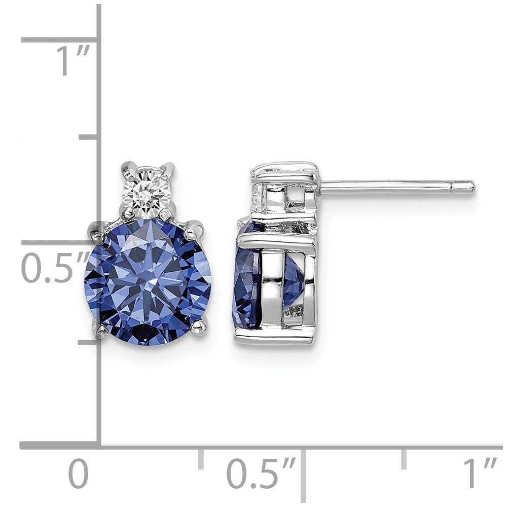 Sterling Silver Rhodium-plated Blue and White CZ Stud Earrings