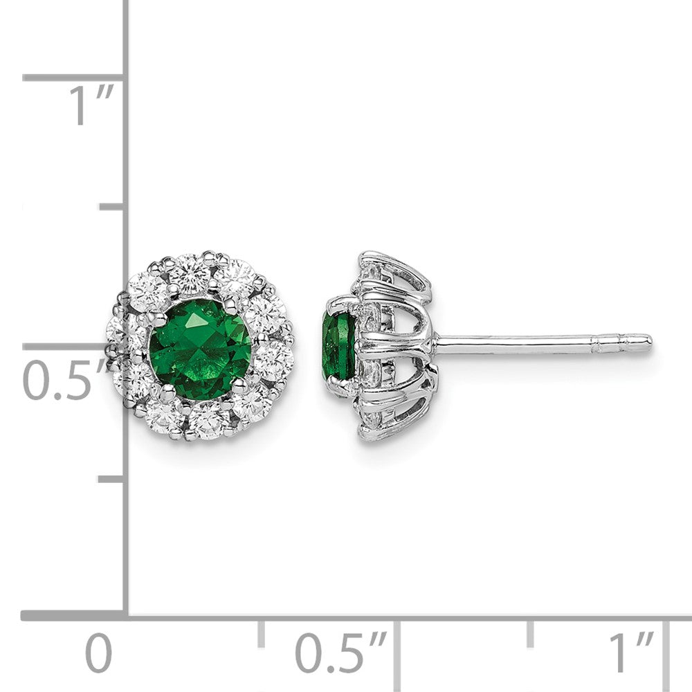 Sterling Silver Rhodium-plated Green and White CZ Halo Post Earrings