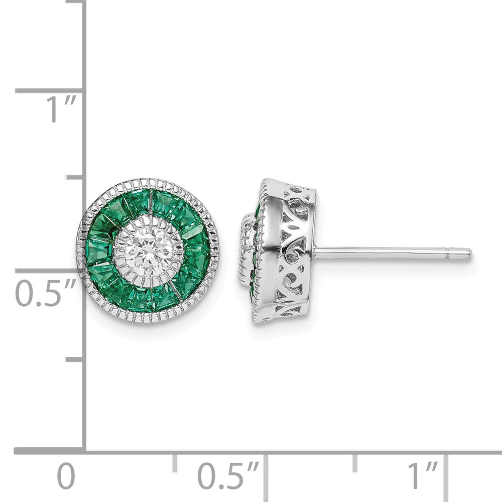 Sterling Silver Rhodium-plated CZ and Lab Cr.Green Spinel Earrings