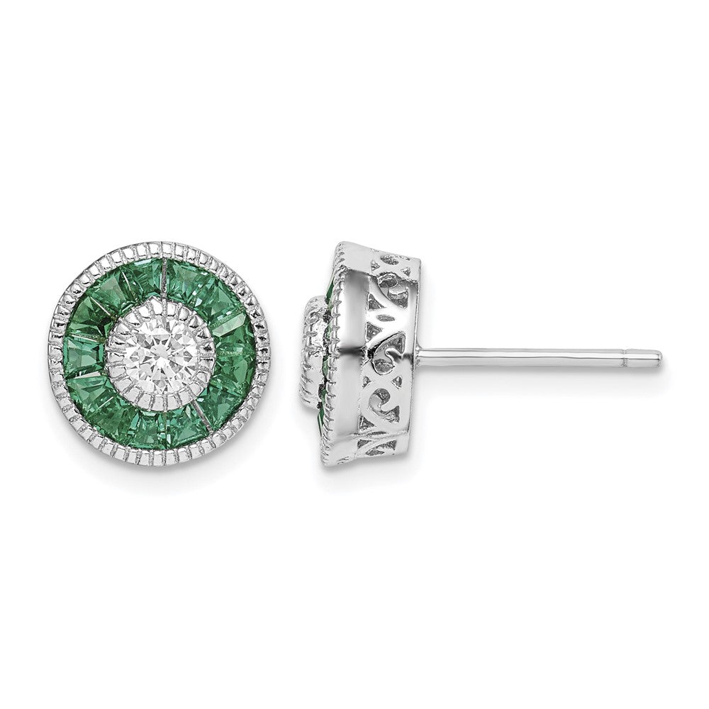 Sterling Silver Rhodium-plated CZ and Lab Cr.Green Spinel Earrings