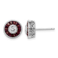 Sterling Silver Rhodium-plated CZ /Created Ruby Halo Post Earrings