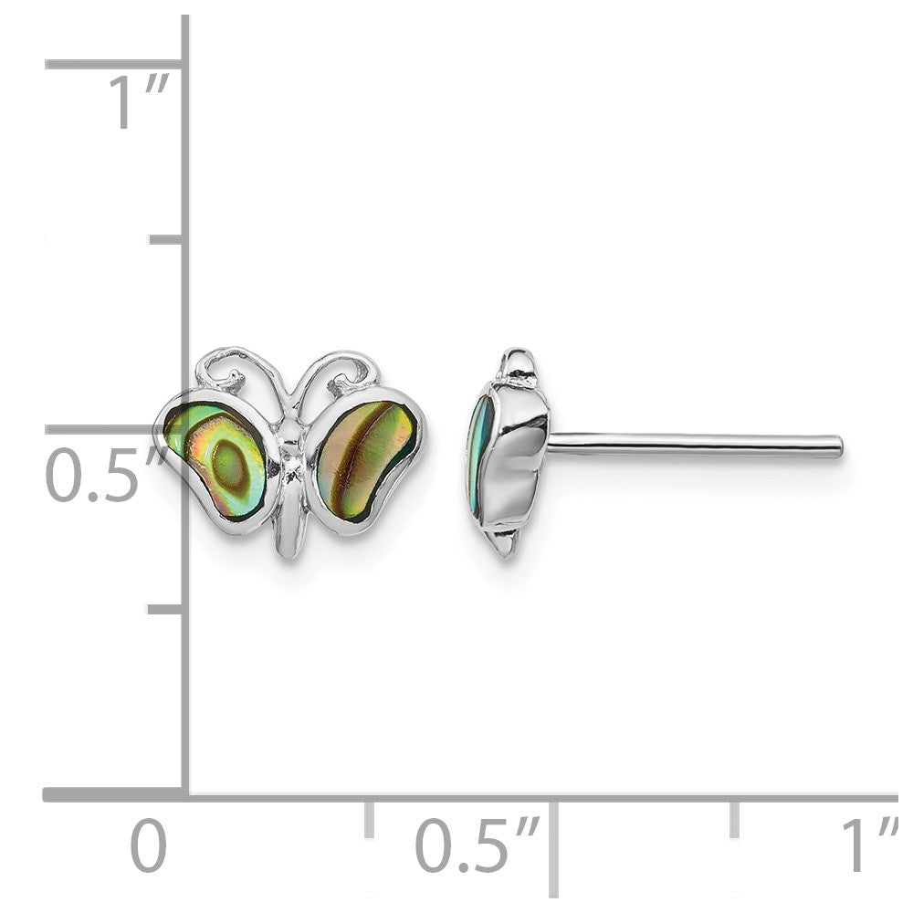 Sterling Silver Rhodium-plated Abalone Pearl Butterfly Post Earrings